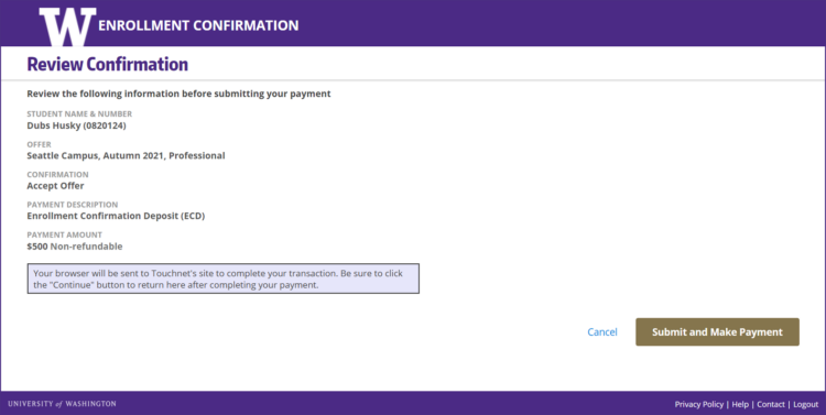 Enrollment Confirmation System review confirmation screen